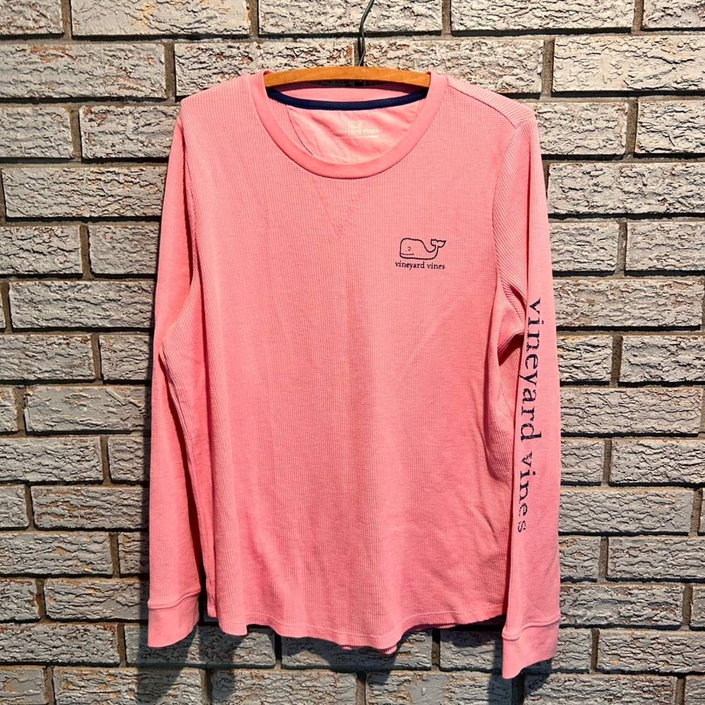 Vineyard Vines Womens Pink Waffle Knit Thermal Whale Graphic Shirt Large